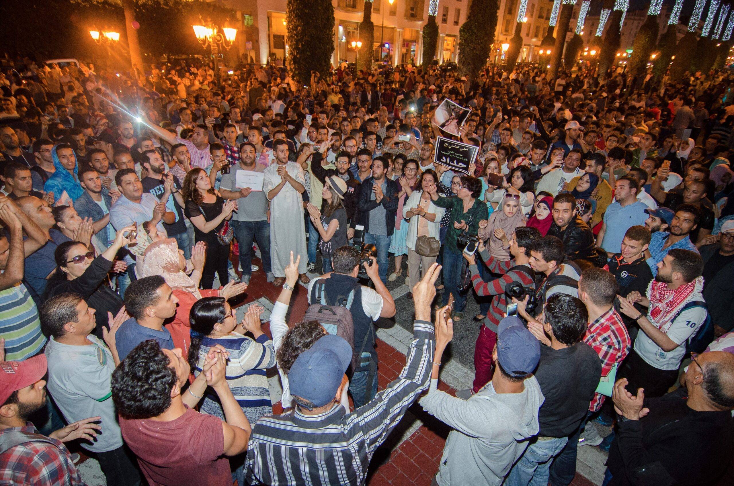 People stage a protest in front of Internal Ministry in Rabat, Morocco, after a fisherman Mohcine Fikri, was crushed to death in a garbage truck [Jalal Morchidi/Anadolu Agency]