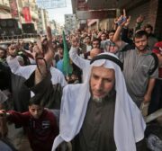 People protest in Gaza against the new Israeli law to ban the Islamic call to prayer in Jerusalem [apaimages]