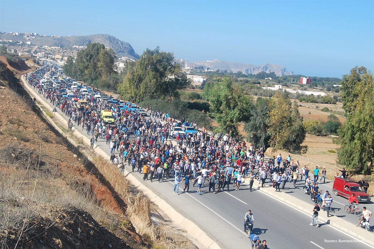 Moroccan people stage a protest after a fisherman, Mohcine Fikri, was crushed to death in a garbage truck, in front of Internal Ministry in Rabat, Morocco on October 30 2016 [Youness Burmani/Anadolu]