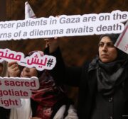Female cancer patients in the Gaza Strip go on hunger strike in protest of an Israeli decision not to allow them to travel through the Erez crossing to seek medical care in Israel [Mohammed Asad/Midle East Monitor]