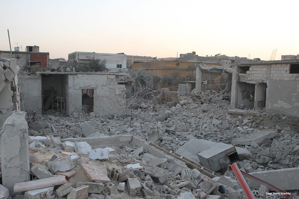 Image of debris buildings are seen after being hit by airstrikes as the Assad regime continues to violate the ceasefire agreement in Syria on 12th January 2017 [Gaes Sayid/Anadolu]