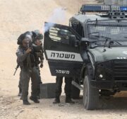 Israeli forces intervene a Palestinian protest against Israeli occupation over Palestinian lands on the 41st Palestinian Land Day in Bethlehem, West Bank on March 30, 2017. ( Issam Rimawi - Anadolu Agency )