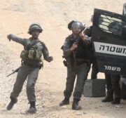 Israeli forces disrupt a Palestinian protest which demonstrated against the Israeli occupation over Palestinian lands on the 41st Palestinian Land Day in Bethlehem, West Bank on March 30, 2017. ( Issam Rimawi - Anadolu Agency )