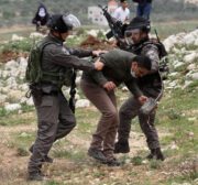 Israeli soldiers intervene in Palestinians, who gathered for a tree planting event on "Palestinian Land Day", in the Madma village of Nablus, West Bank on March 30, 2017. ( Nedal Eshtayah - Anadolu Agency )
