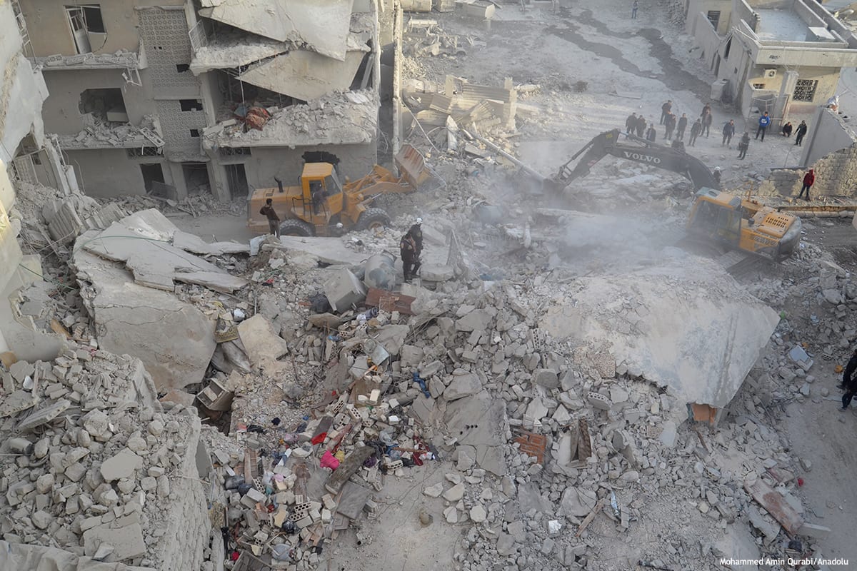 Damaged buildings are seen after the Assad Regime carried out airstrikes on 27 February 2017 [Mohammed Amin Qurabi/Anadolu]