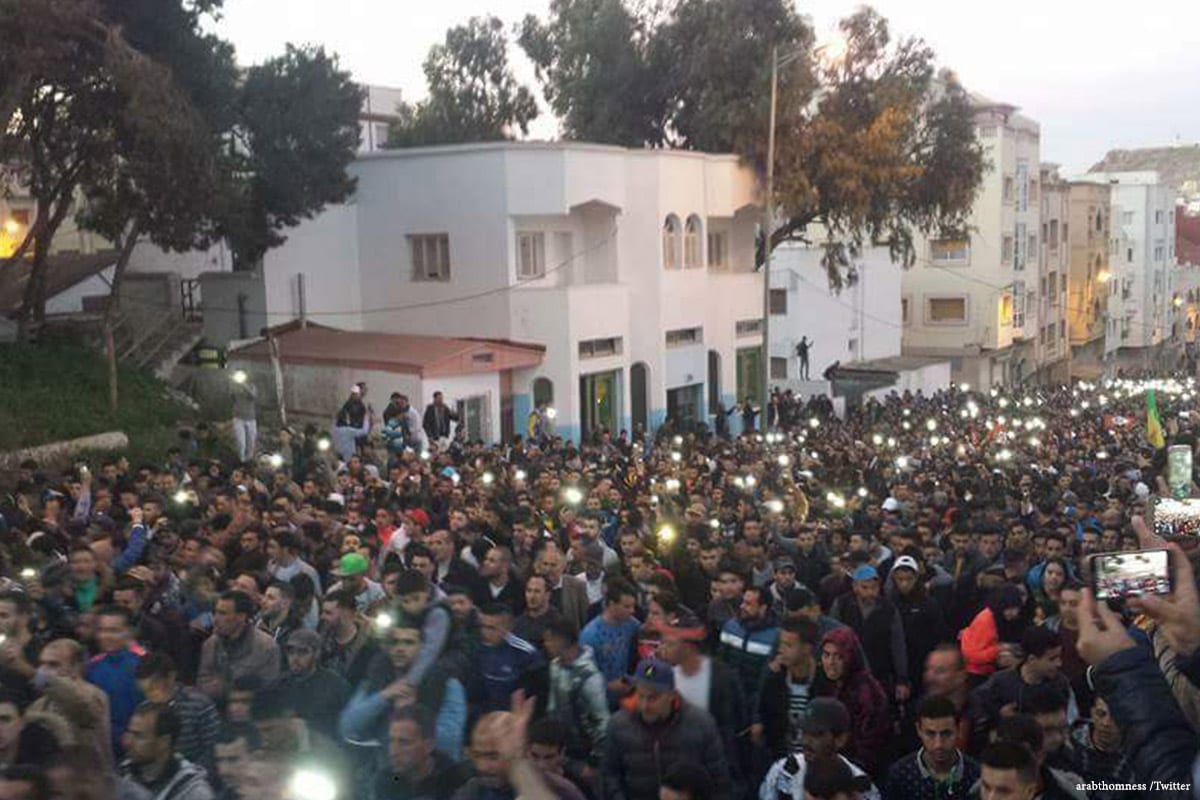 Image of a protest in Morocco on 5th March 2017 [arabthomness/Twitter]