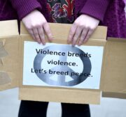 Anti-war campaign group protest outside the US Embassy against US airstrikes in Syria and Afghanistan on April 19, 2017 in London, UK [Kate Green/Anadolu Agency]