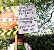 Anti-war campaign group protest outside the US Embassy against US airstrikes in Syria and Afghanistan on April 19, 2017 in London, UK [Kate Green/Anadolu Agency]