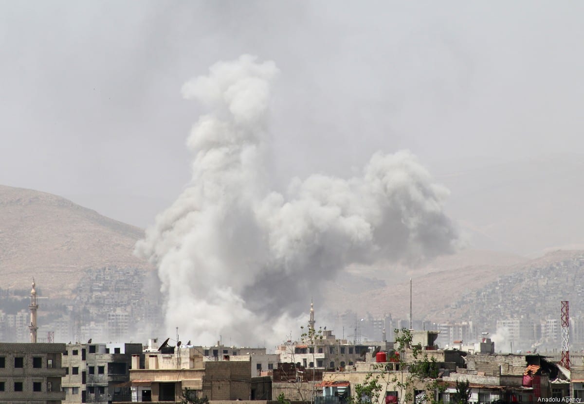 Smoke rises from residential areas after Assad regime's airstrike in Qaboun Neighborhood of Damascus, Syria on 28 April 2017. ( Samir Tatin - Anadolu Agency )