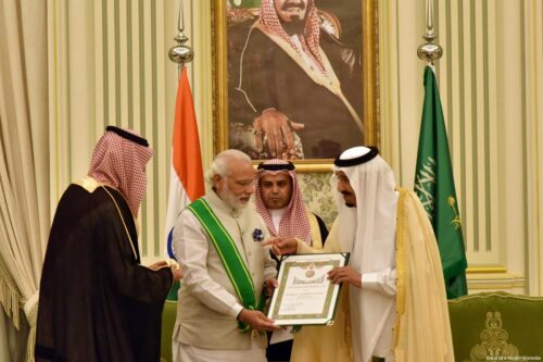 India's Prime Minister Narendra Modi awarded Saudi Arabia's highest honour, the King Abdulaziz Sash, on 3 April 2016. [Narendra Modi/Wikimedia]