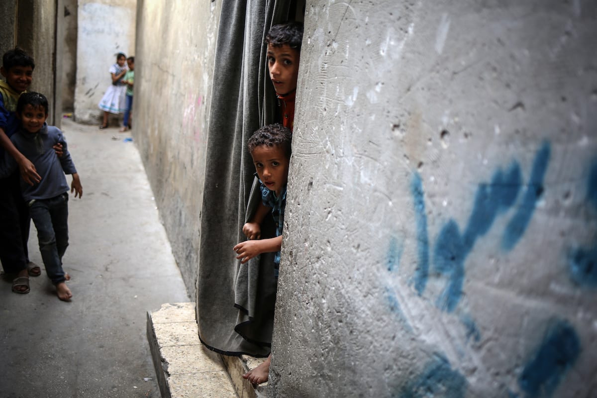 Palestinian children at the Al-Shati refugee camp in Gaza City, Gaza on May 15, 2017 [Ali Jadallah/Anadolu Agency]