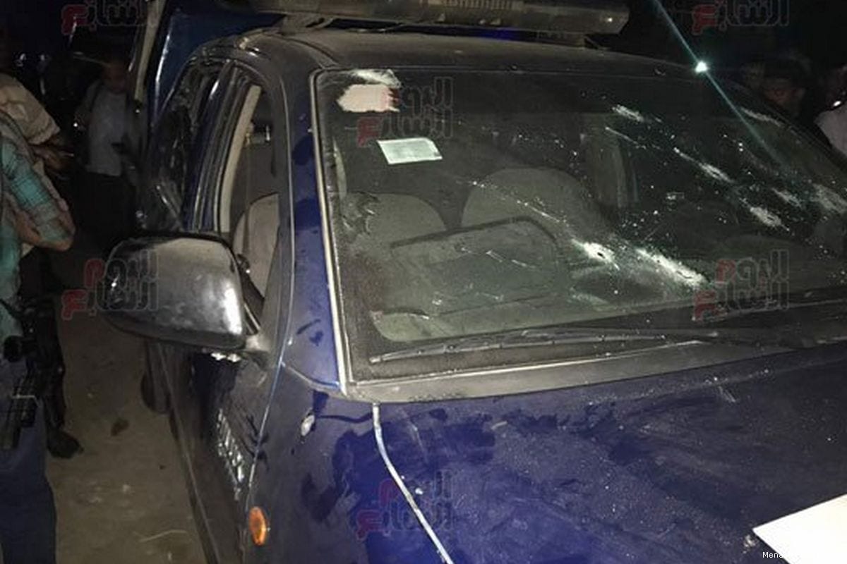 Image of a damaged vehicle after a gun attack took place which killed 3 policemen in Cairo, Egypt on 2 May 2017 [Menastream/Twitter]