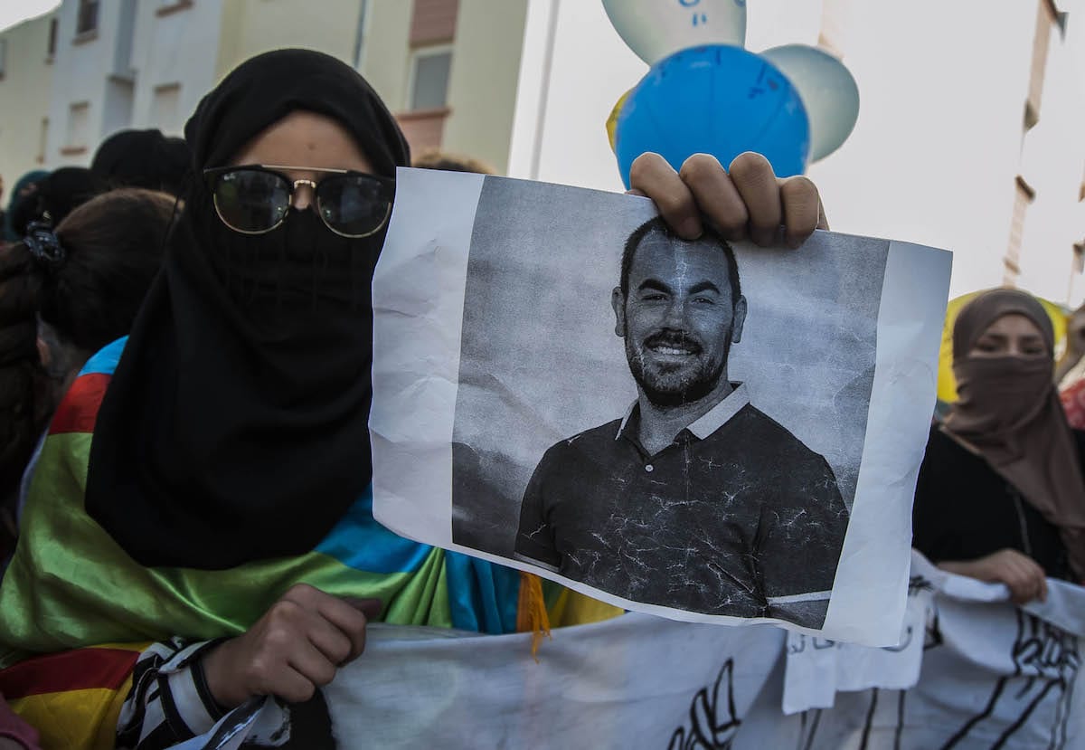 Protesters, supporting Rif Movement leader Nasser Zefzafi, stage a demonstration demanding the government to take action for developing the region in Hoceima, Morocco on 11 June 2017 [Jalal Morchidi/Anadolu Agency]