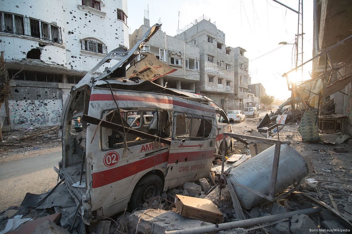 A damaged ambulance which was bombed during the Gaza war [Boris Niehaus/Wikipedia]