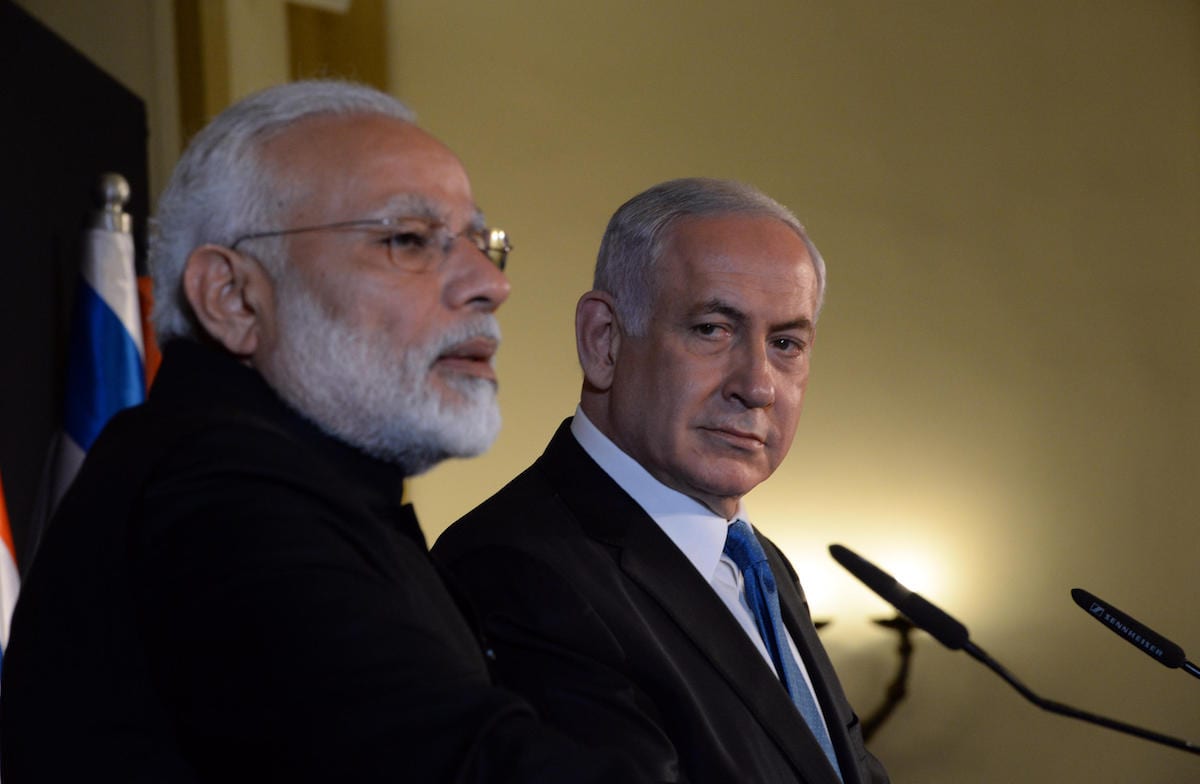 Israel's Prime Minister Benjamin Netanyahu (R) and Indian Prime Minister Narendra Modi (L) hold a joint press conference following their meeting in Jerusalem on 5 July 2017 [Haim Zach/GPO / Handout /Anadolu Agency]