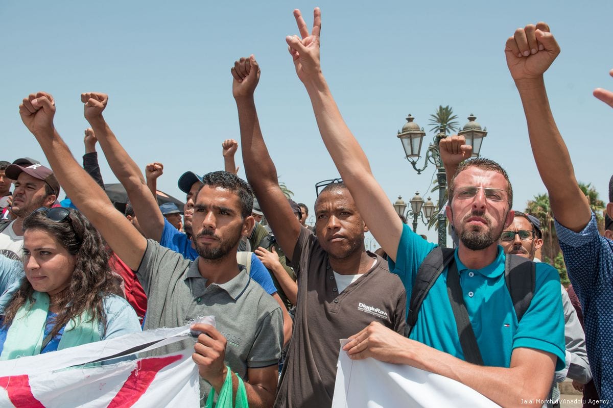 Protesters stage a demonstration in Rabat, Morocco on 16 July 2017 [Jalal Morchidi/Anadolu Agency]