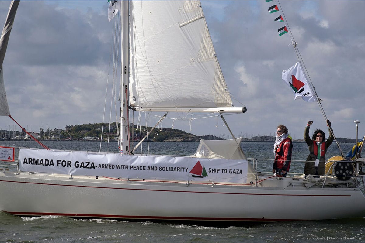 Ship to Gaza's first campaign boat, Mairead, is seen in Sweden [Gudrun Romeborn]