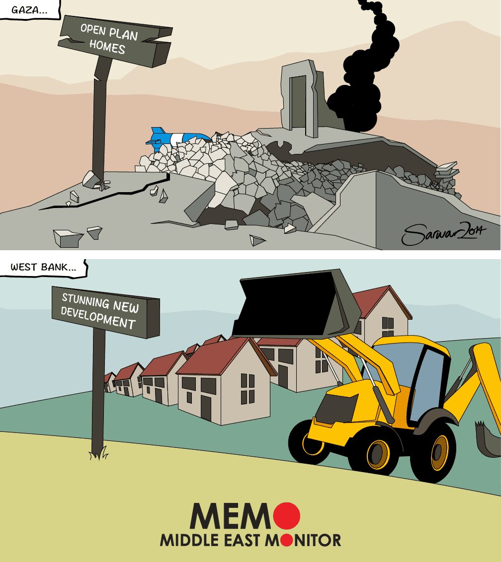 New Settlement in the West Bank Vs. demolitions in Gaza - Cartoon [MiddleEastMonitor]