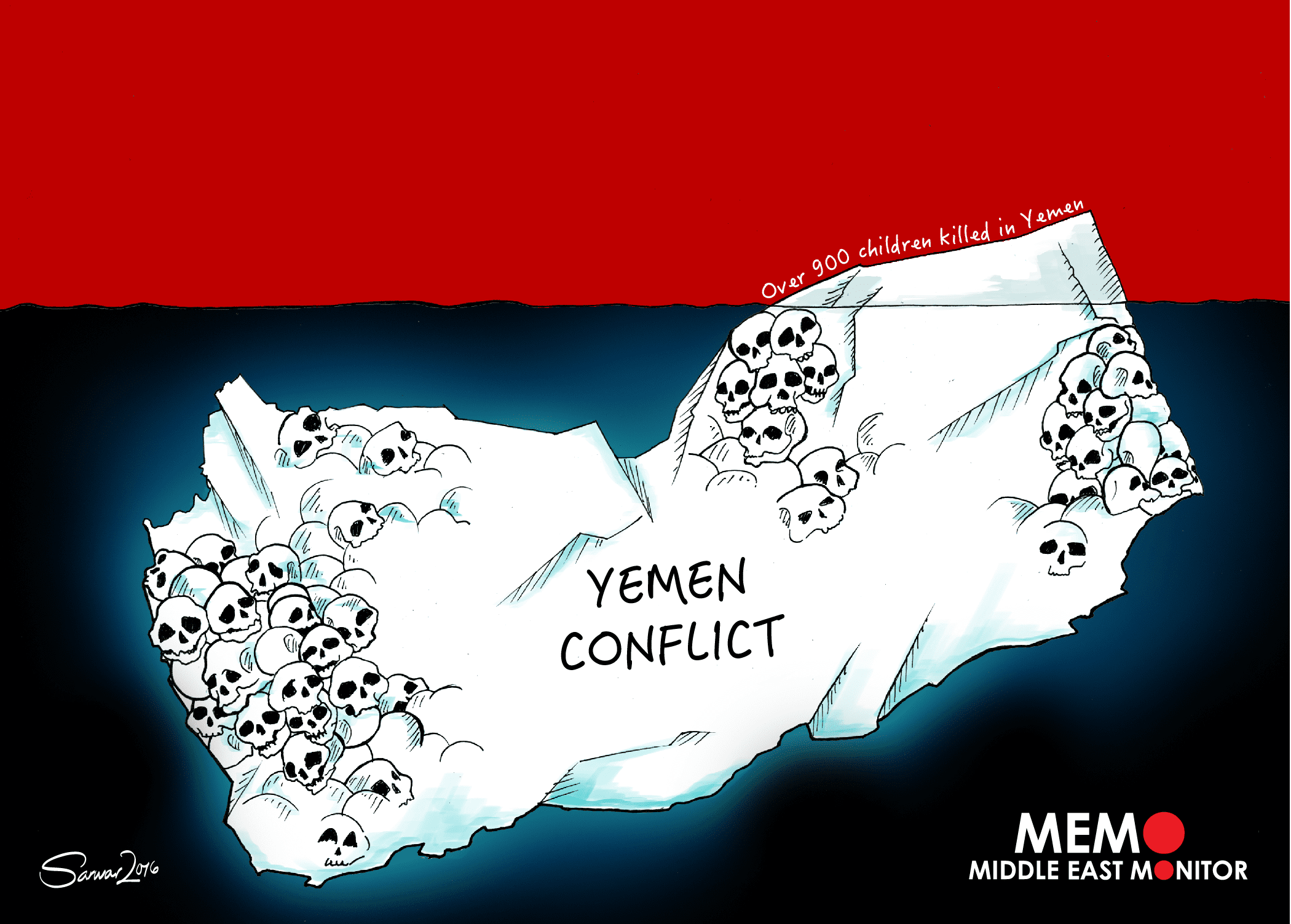 Deaths in Yemen Conflict - Cartoon [Sarwar Ahmed/MiddleEastMonitor]