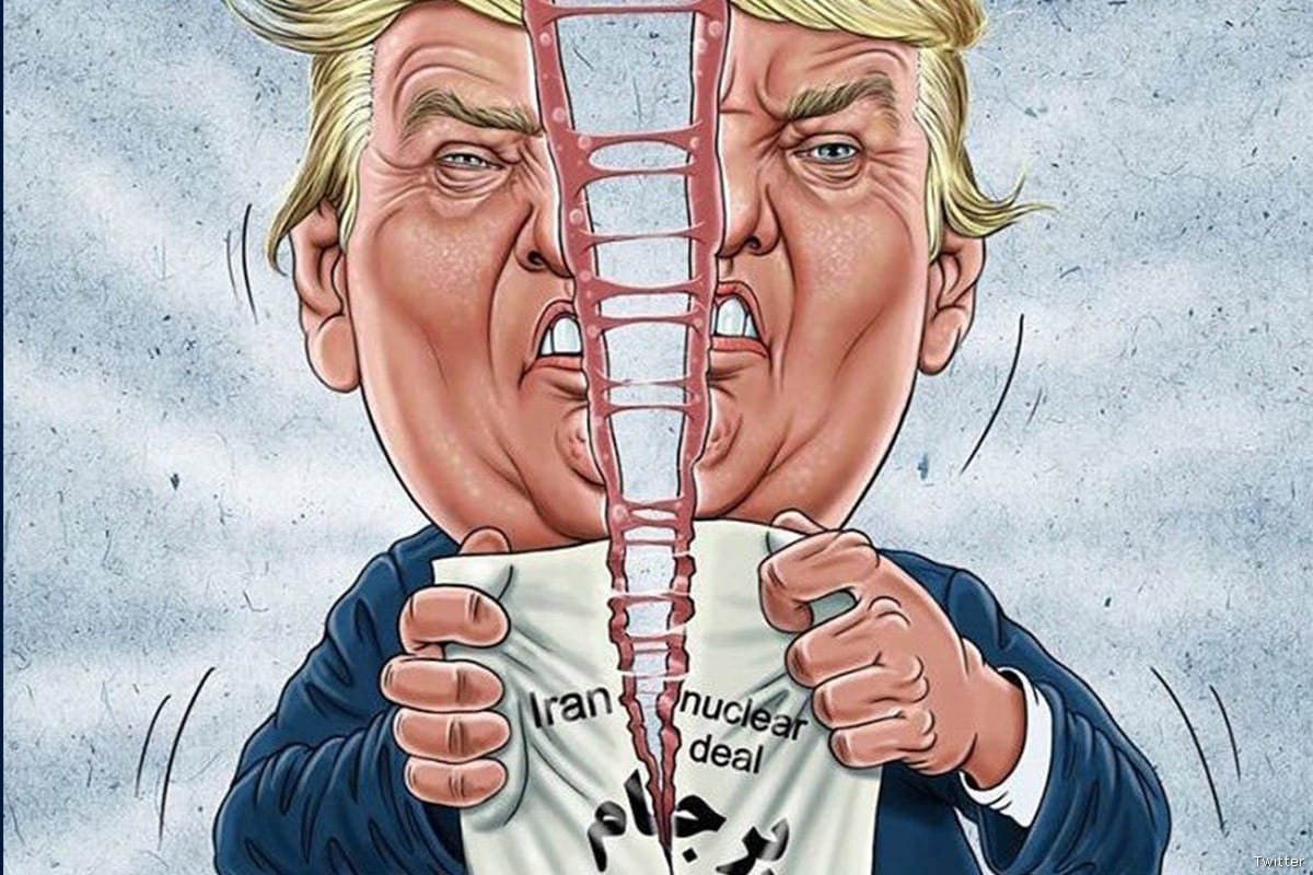 Cartoon of President Trump ripping Iran's Nuclear deal [Twitter]