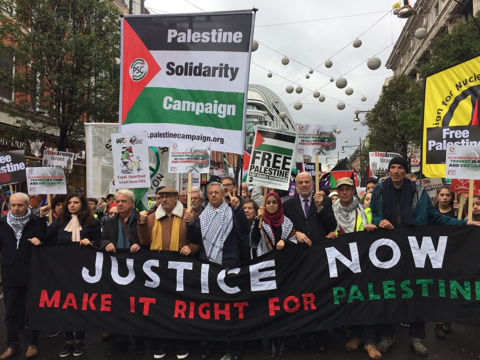 Londoners mark 100 years since Balfour Declaration in a protest to recognise the on-going oppression of Palestinians and calling for an apology from the British government, in London on November 4, 2017