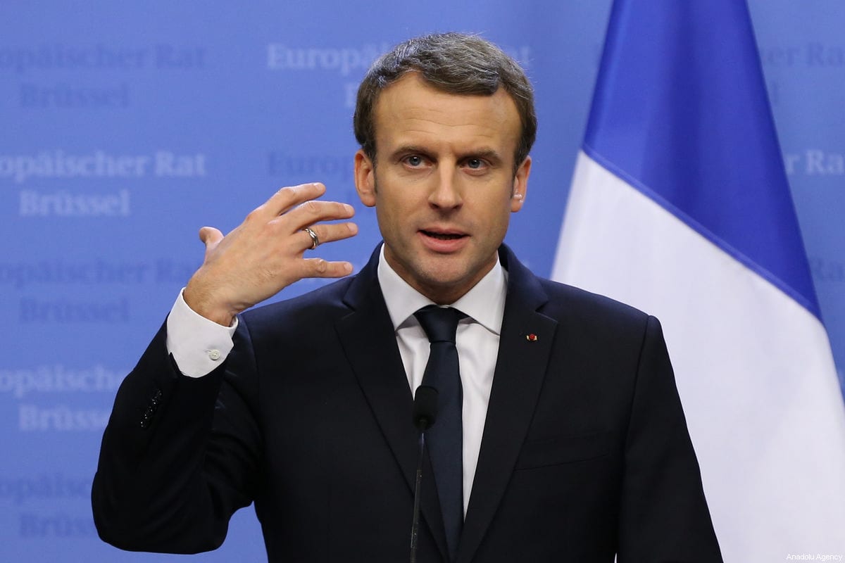 French President Emmanuel Macron seen at a press briefing at the summit of the Heads of State and Government of the European Union in Brussels, Belgium on December 15, 2017 [Dursun Aydemir / Anadolu Agency]