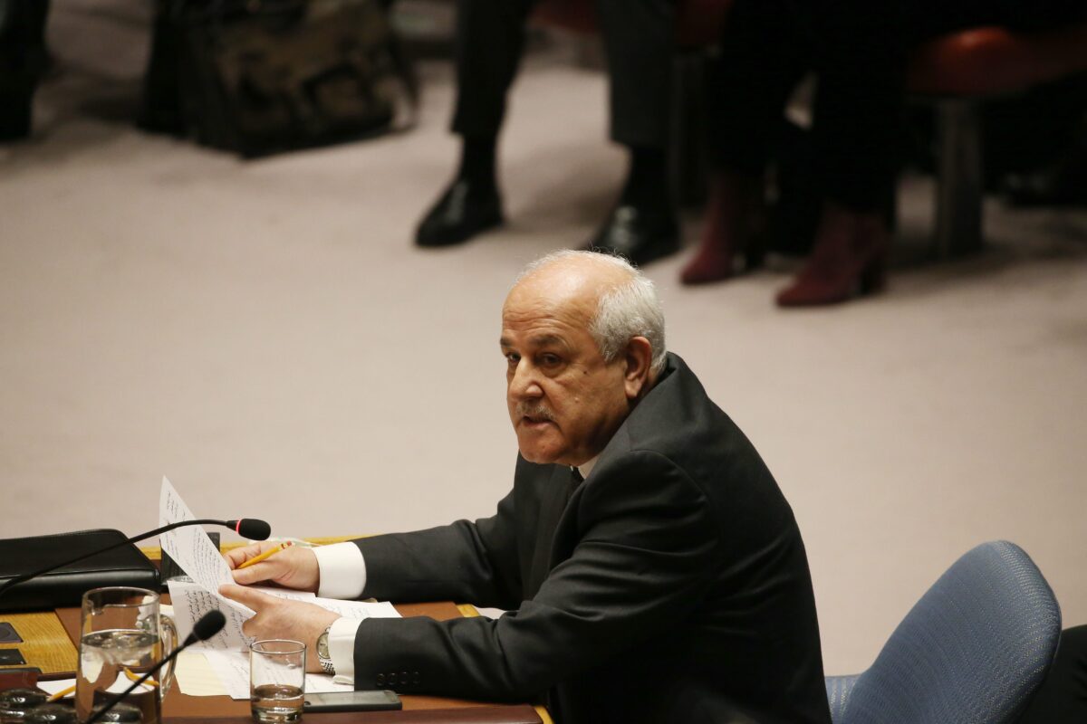 Permanent Observer for the State of Palestine to the United Nations Riyad Mansour addresses the UN Security Council New York, US on 18 December 2017 [Mohammed Elshamy/Anadolu Agency]