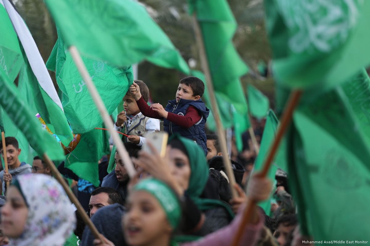 Supporters of Hamas come together to celebrate their anniversary in Gaza on 17 December 2018 [Mohammed Asad/Middle East Monitor]