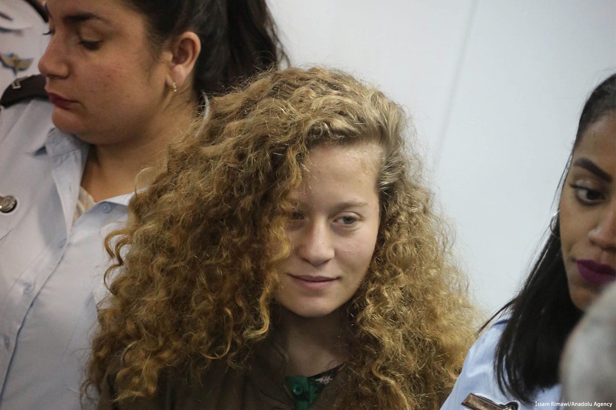 16-year-old Palestinian Ahed Al-Tamimi, appears in court after she was taken into custody by Israeli soldiers, in Ramallah, West Bank on 28 December 2017 [Issam Rimawi/Anadolu Agency]