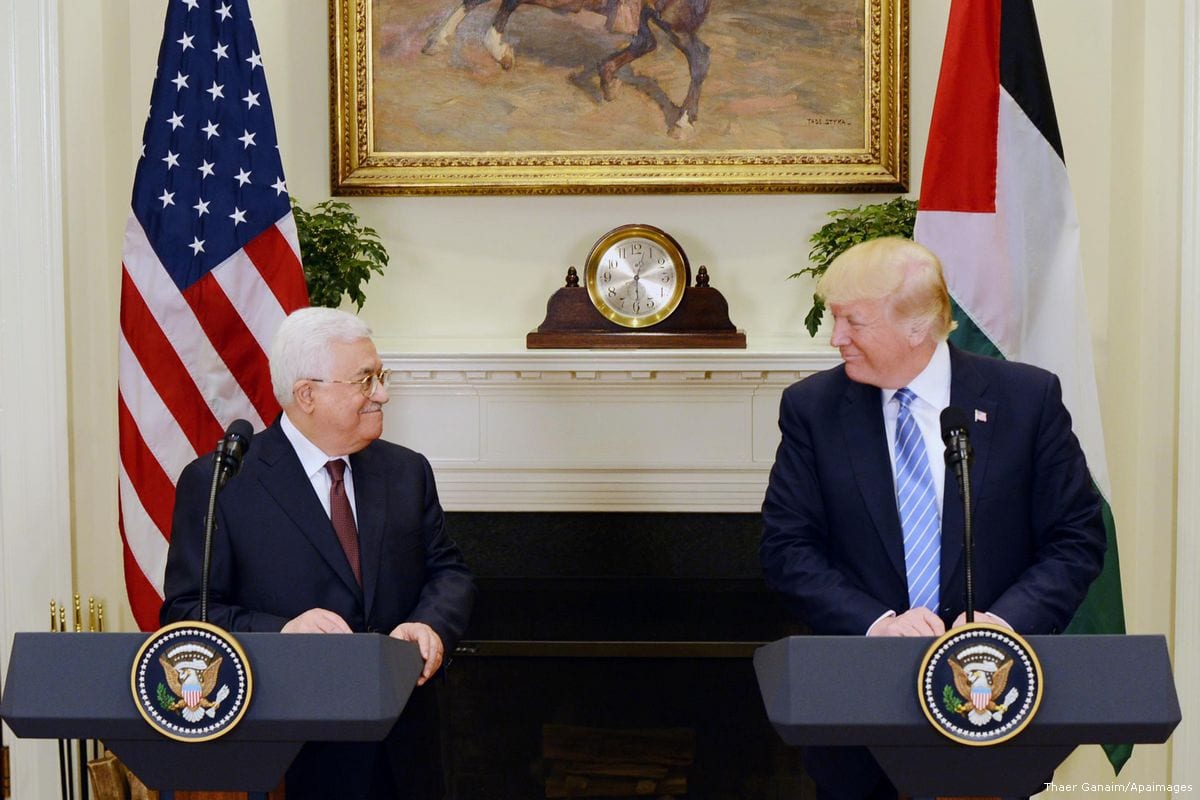 Palestinian President Mahmoud Abbas meets with US President Donald Trump in New York City, US on 3 May 2017 [Thaer Ghanaim/Apaimages]