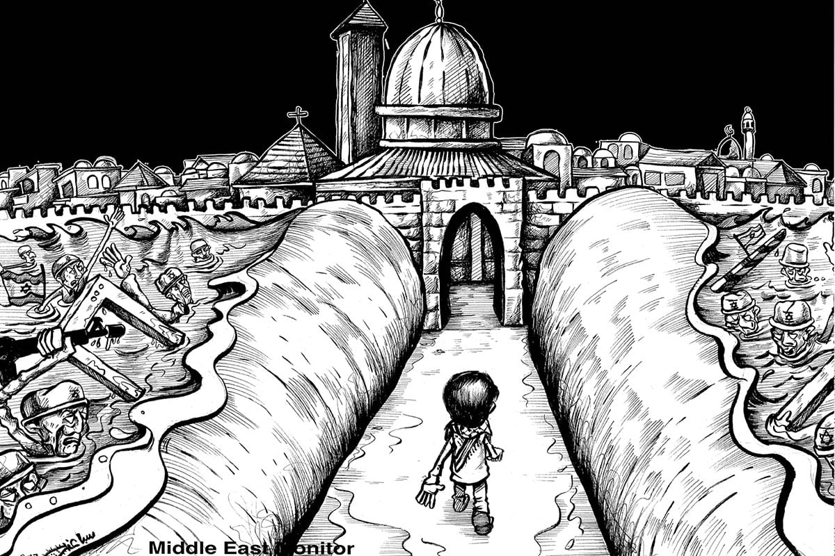 Partition of Jerusalem? Let my people in! - Cartoon [Sabaaneh/MiddleEastMonitor]