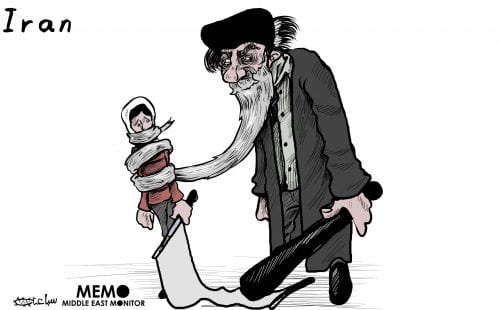 Iran protests in January 2018 - Cartoon [Sabaaneh/MiddleEastMonitor]