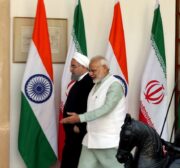 Indian Prime Minister Narendra Modi (R) meets with Iranian President Hassan Rouhani (L) in New Delhi, India on February 17, 2018 [Iranian Presidency / Handout / Anadolu Agency]