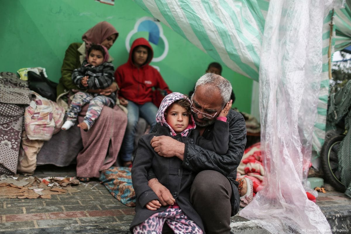 Homeless families take shelter in makeshift tents in Gaza Middle East