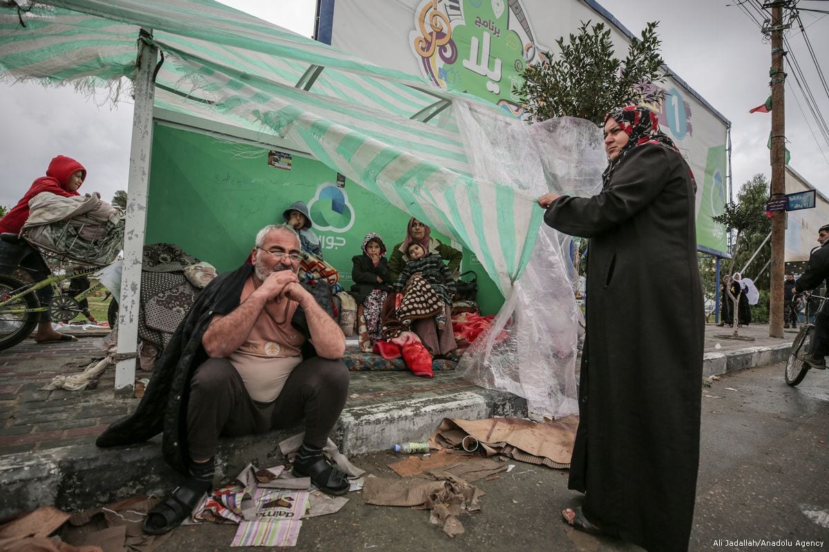 Homeless families take shelter in makeshift tents in Gaza Middle East