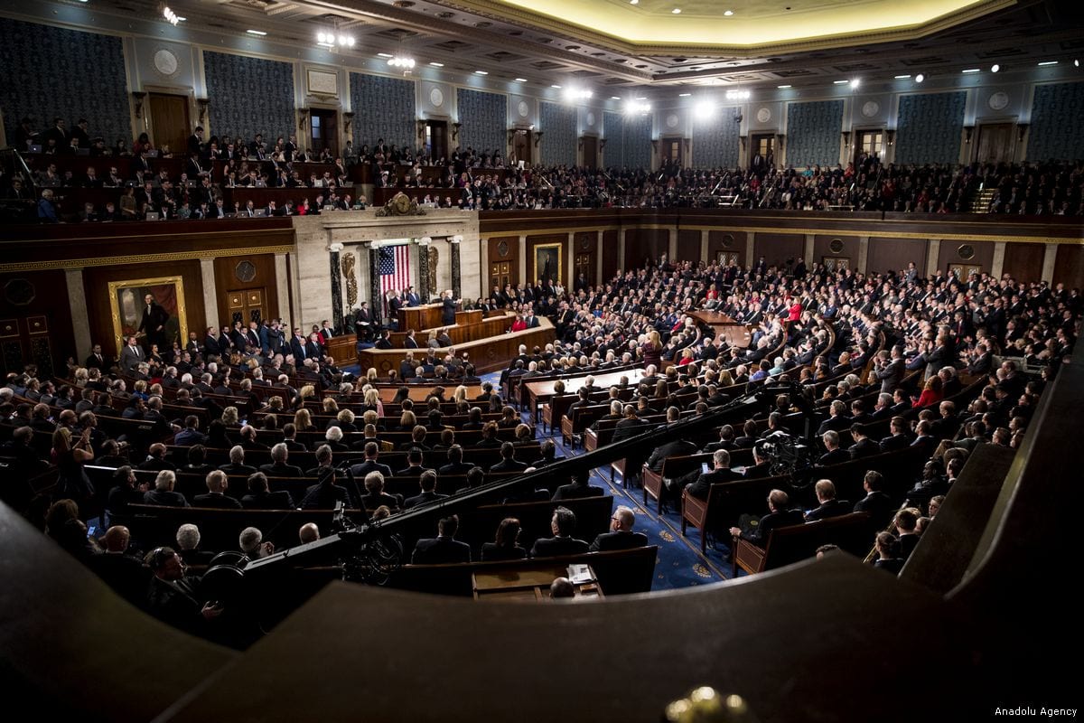 President Donald Trump address Congress in Washington, US on 30 January 2018 [Samuel Corum/Anadolu Agency]