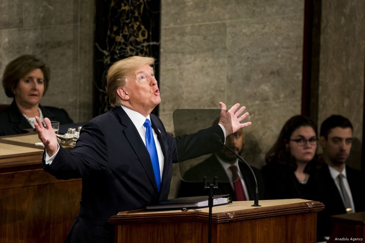 President Donald Trump gives his first State of the Union address to Congress and the country in Washington, United States on January 30, 2018. ( Samuel Corum - Anadolu Agency )