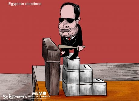 Egypt’s Sisi warns opponents as calls to boycott election build - - Cartoon [Sabaaneh/MiddleEastMonitor]
