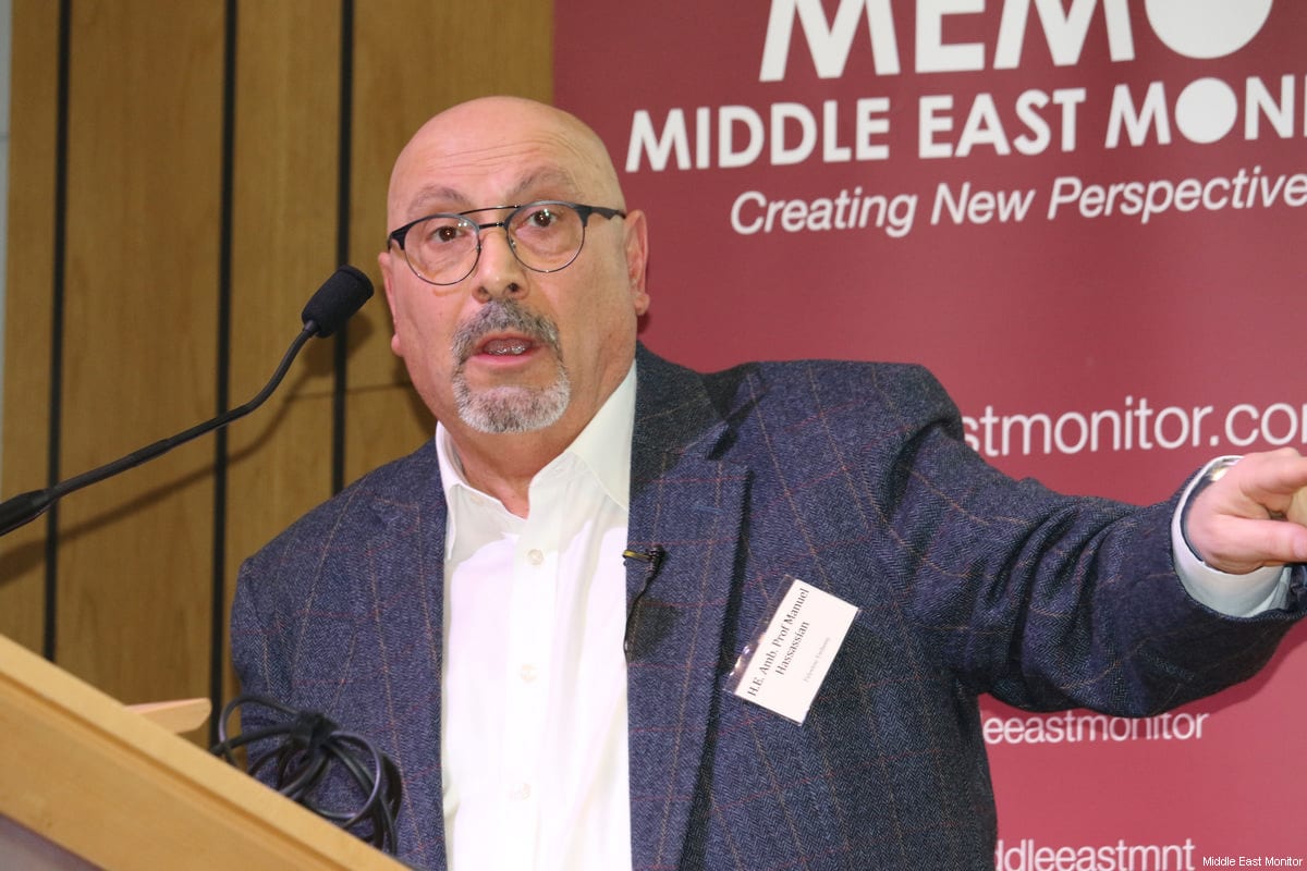 Prof Manuel Hassassian seen at Middle East Monitor's 'Jerusalem: Legalising the Occupation' conference in London, UK on 3 March, 2018 [Jehan Alfarra/Middle East Monitor]