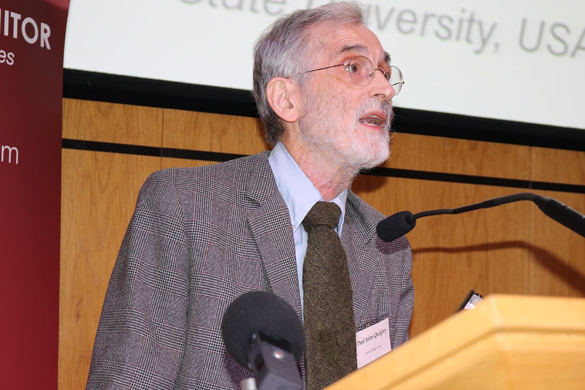 Prof John Quigley at Middle East Monitor's 'Jerusalem: Legalising the Occupation' conference in London, UK on March 3, 2018 [Jehan Alfarra/Middle East Monitor]