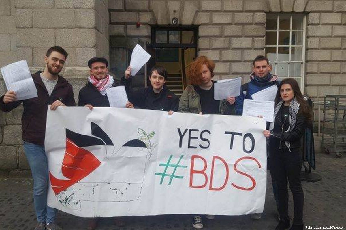 Trinity College Dublin student come together to support Palestinian-led Boycott, Divestment, Sanctions (BDS) campaign [Palestinians abroad/Facebook]