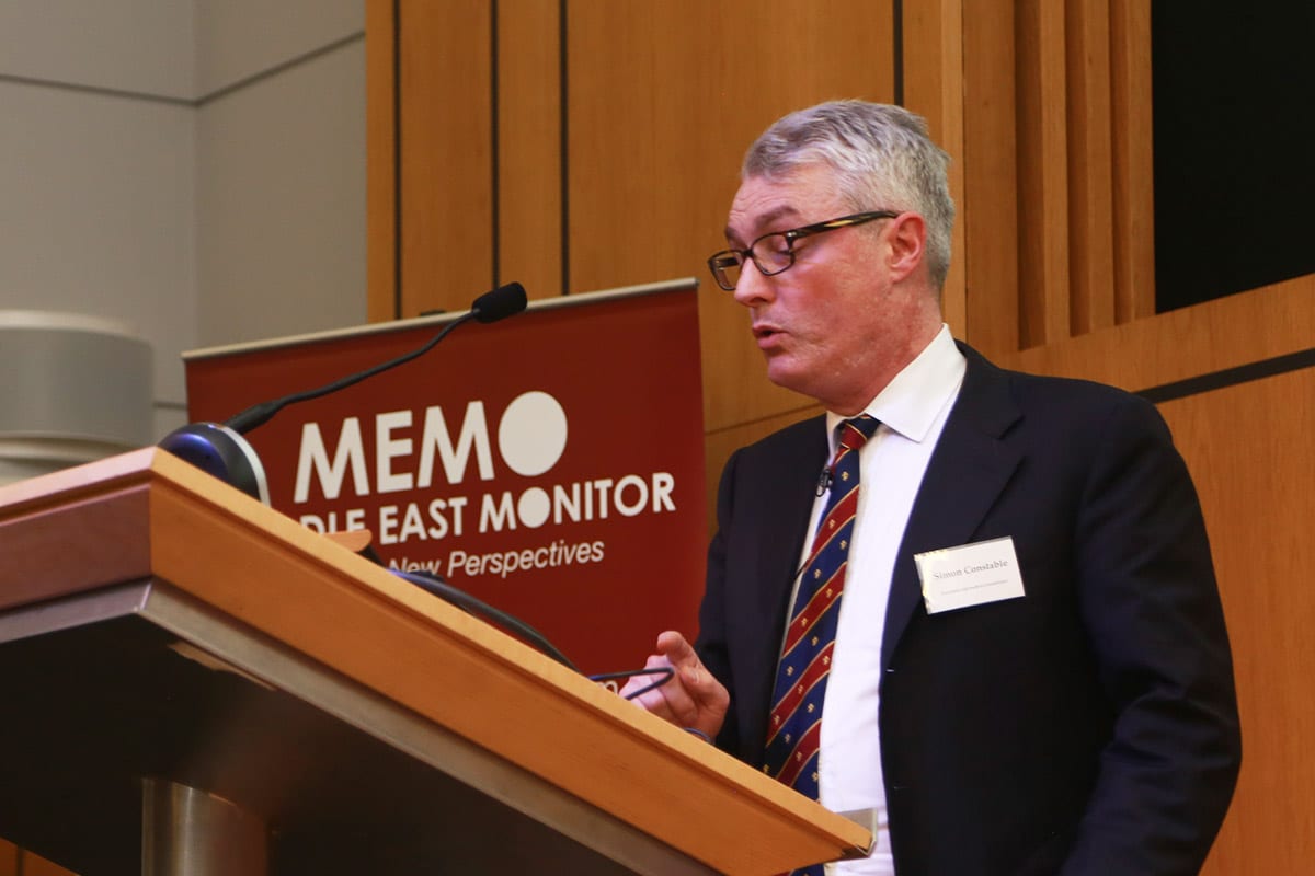 Simon Constable, at MEMO's 'Saudi in Crisis' conference, on November 19, 2017 [Middle East Monitor]