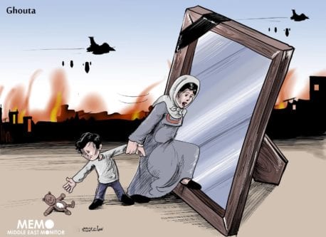 Syria: 560 killed, 2,000 injured in Eastern Ghouta in 9 days - Cartoon [Sabaaneh/MiddleEastMonitor]