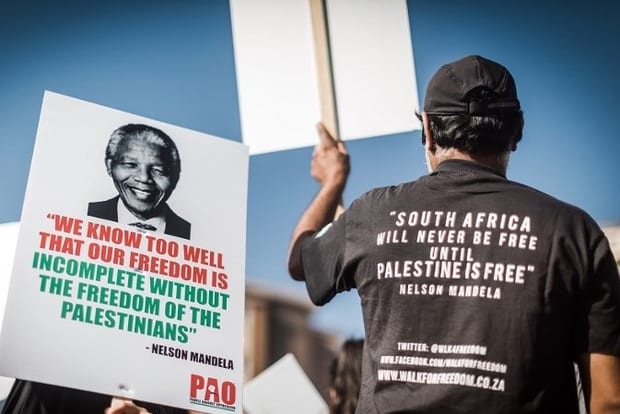 Pro-Palestinian groups and other civil society organisations demonstrate, in Durban on 2 June, 2018 [Twitter]