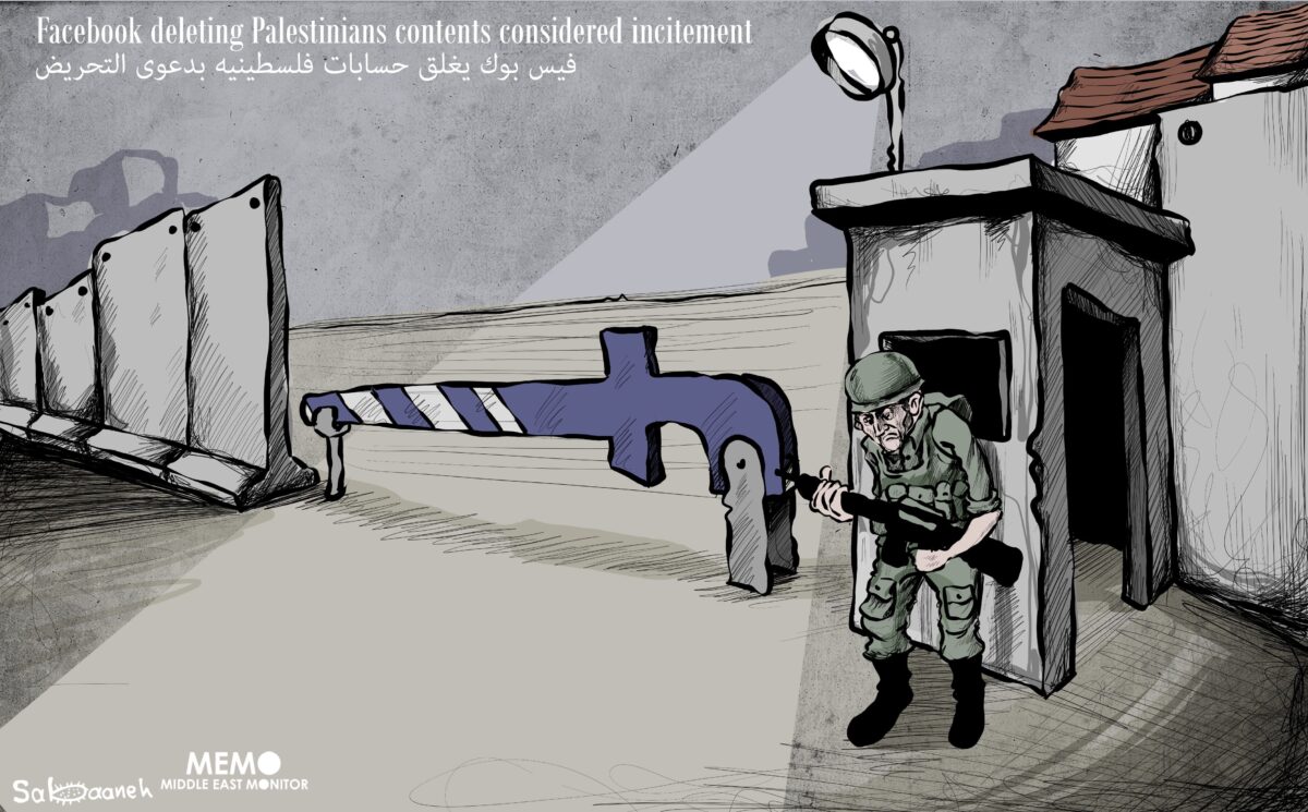 Israel pass Facebook Bill which will authorise deleting content considered incitement - Cartoon [Sabaaneh/MiddleEastMonitor]