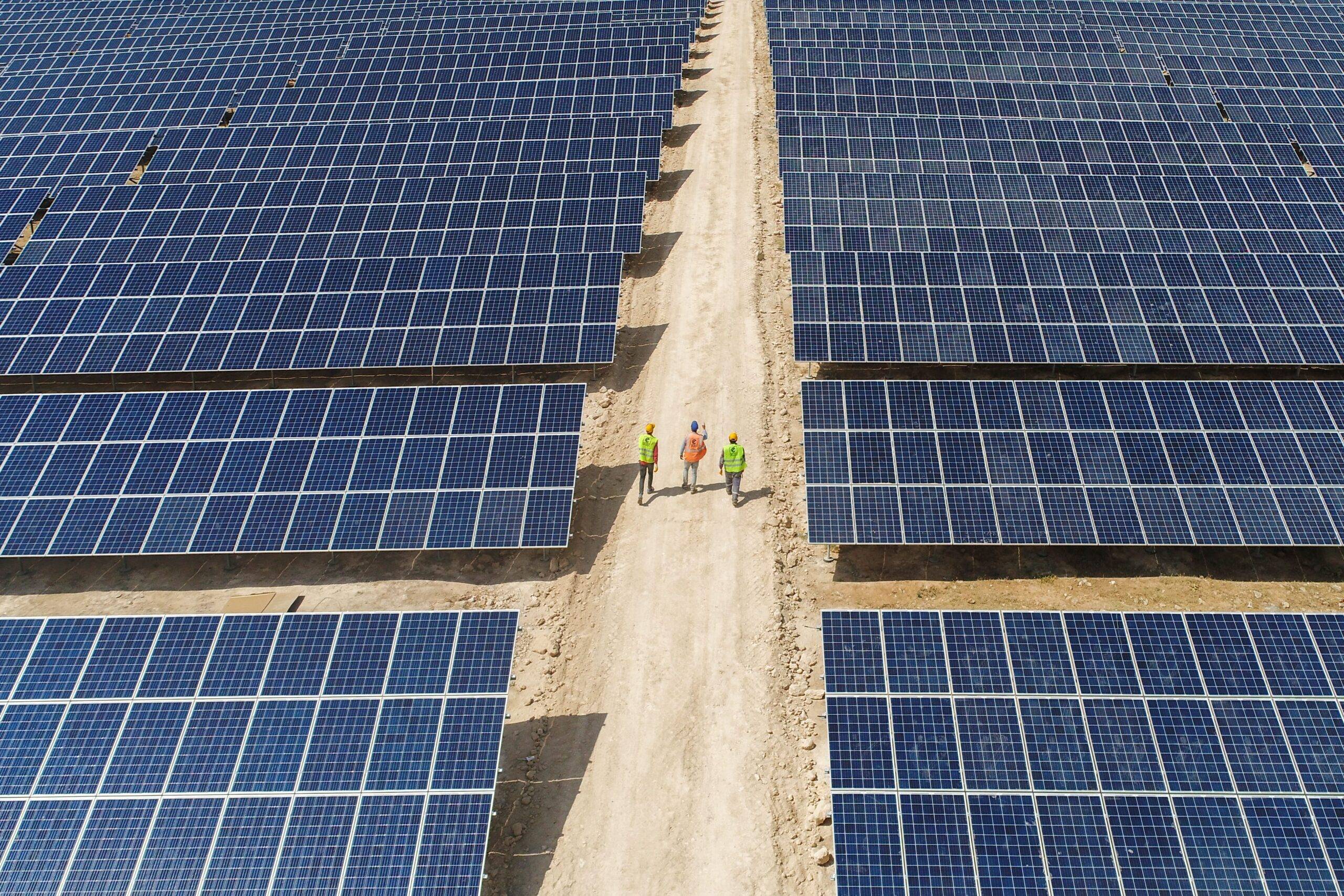 An aerial view of the construction site of 20MW solar power plant projects of Akfen Renewable Energy in Edremit district of Van, Turkey on 17 July, 2018 [Özkan Bilgin/Anadolu Agency]