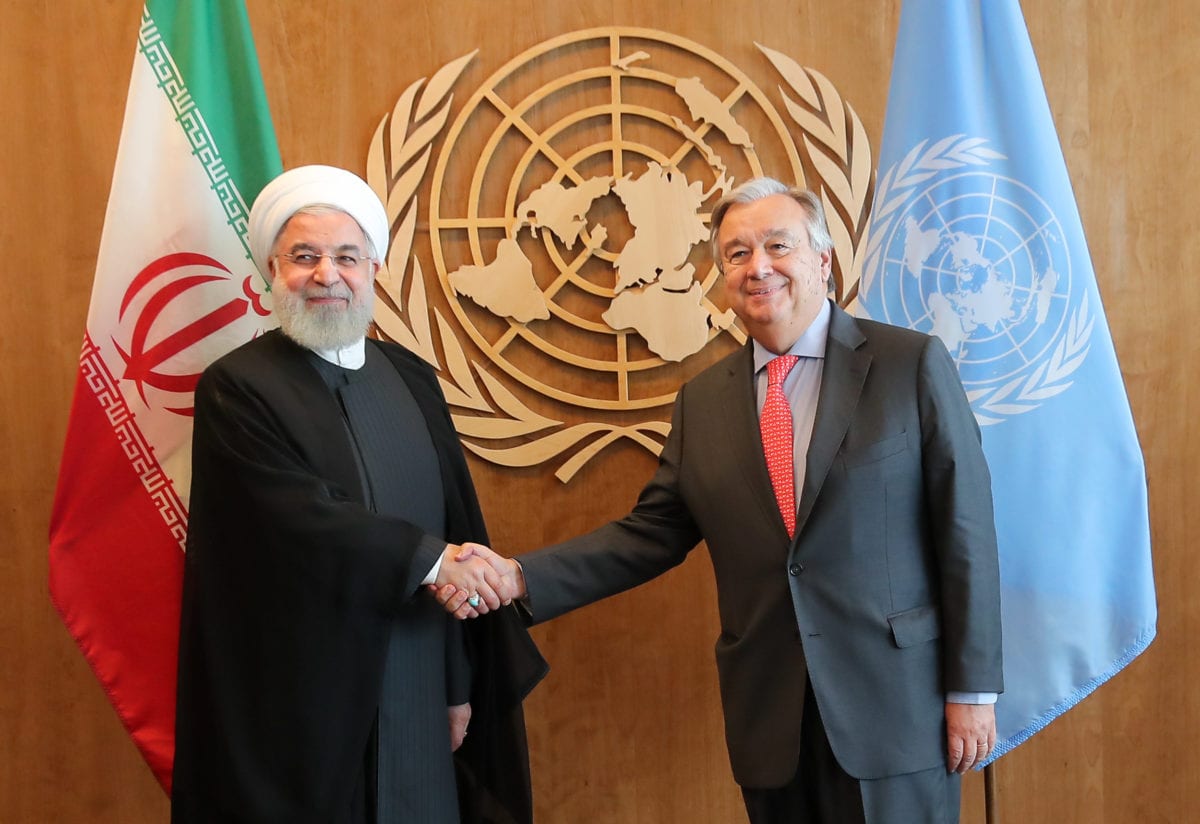 Iranian President Hassan Rouhani (L) meets with Secretary-General of the United Nations, Antonio Guterres (R) within the 73rd Session of the UN General Assembly in New York, United States on 26 September 2018. [Iranian Presidency / Handout - Anadolu Agency]