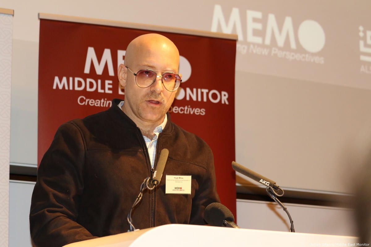 Journalist Hugh Miles speaks at MEMO and Al-Sharq Forum’s event in London ‘Remembering Jamal’ on 29 October 2018 [Jehan Alfarra/Middle East Monitor]