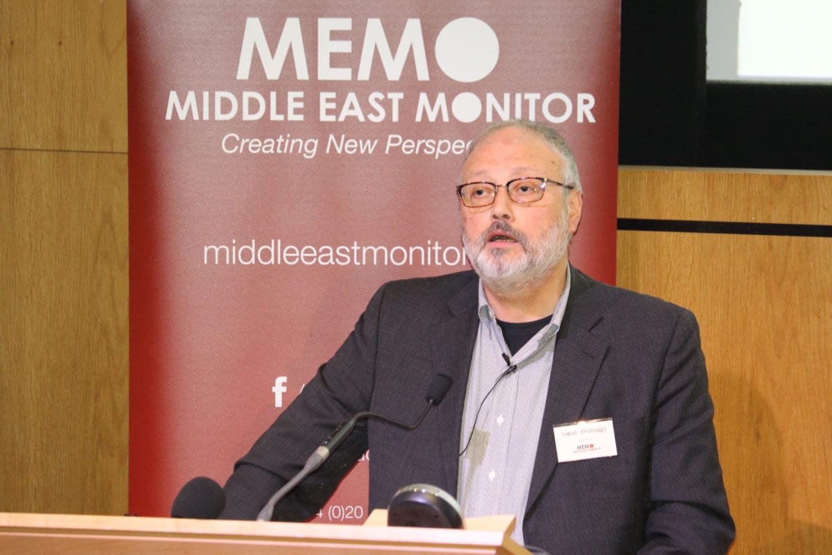 Jamal Khashoggi speaking at Middle East Monitor's 'Oslo at 25' conference held in London on September 29, 2018 [Jehan Alfarra / Middle East Montitor]