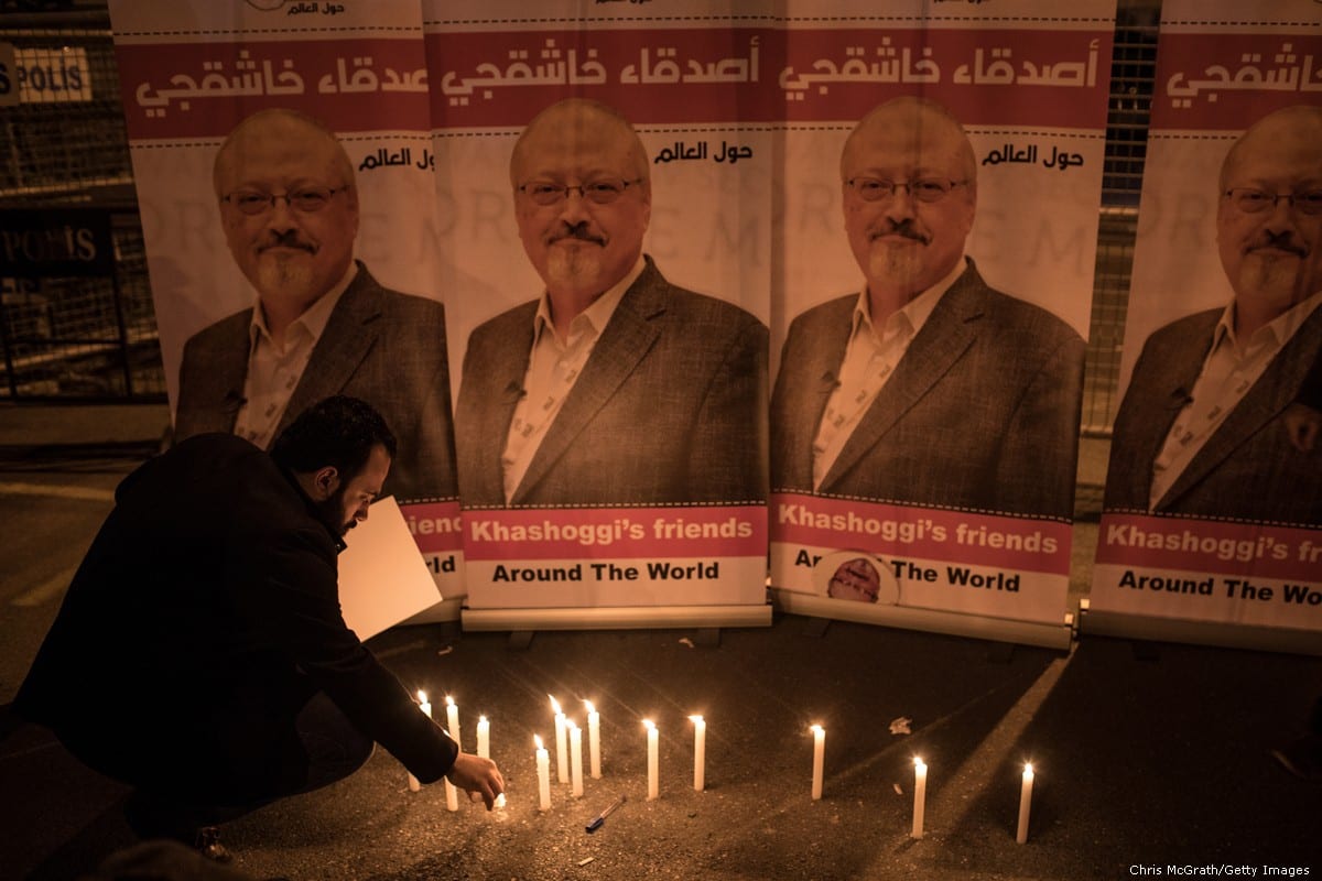 A candle light vigil to remember journalist Jamal Khashoggi outside the Saudi Arabia consulate on October 25, 2018 in Istanbul, Turkey [Chris McGrath/Getty Images]